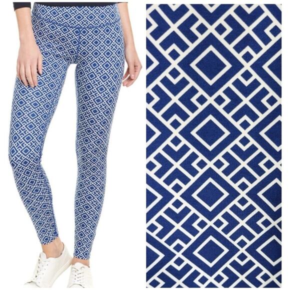 J. McLaughlin Libby Legging Blue and White Diamond print size Large - Picture 1 of 12
